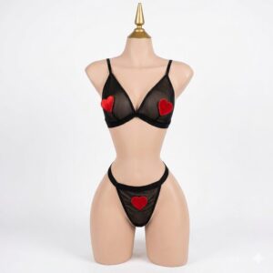 Set mesh negro corazones
